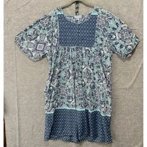 Only Necessities MuuMuu House Dress Sz 3X‎ Blue Medallion Pockets